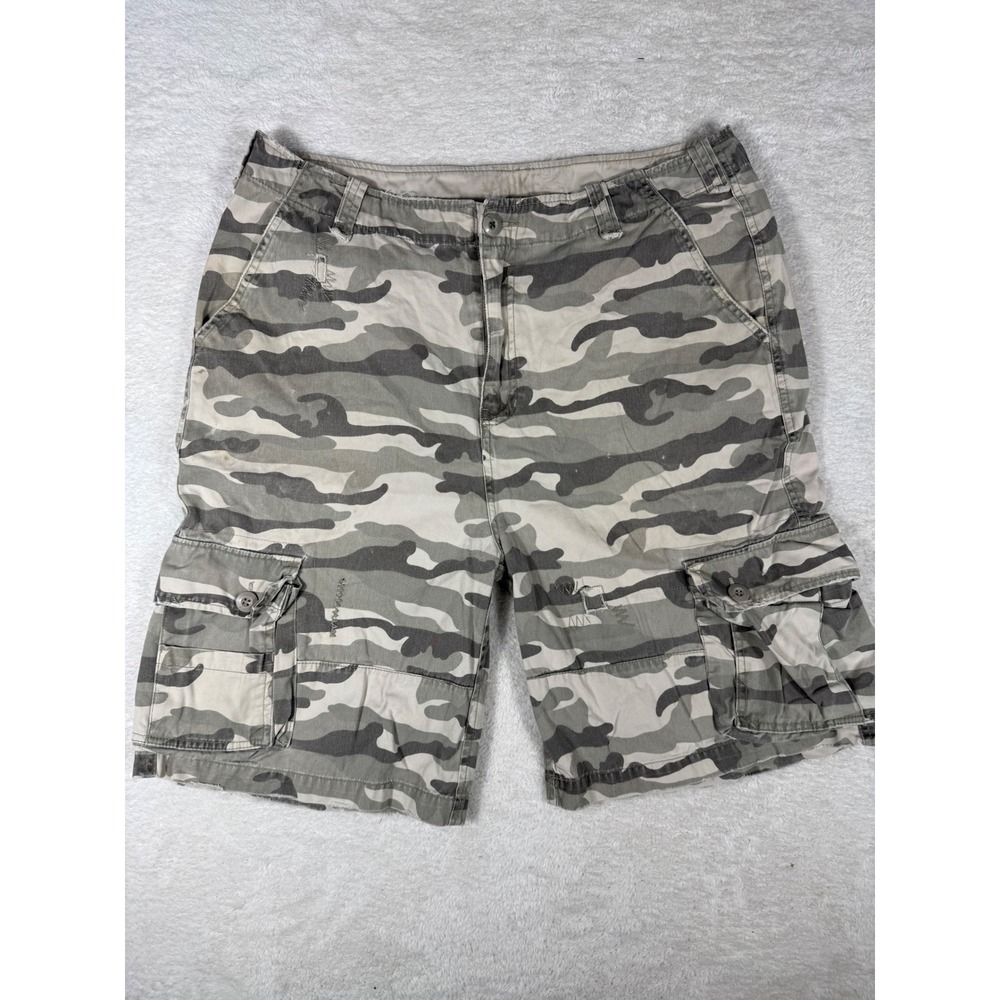 BKE Cargo Shorts Mens 36 Grey Camo Y2K Distressed Gorpcore Tactical Utility